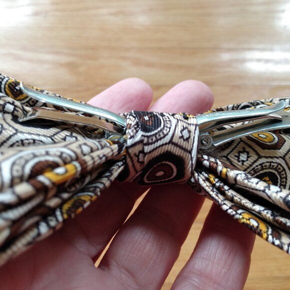Vintage Butterfly Bowtie Ormond Wide Clip On Retro 60s 70s Brown Yellow - Picture 10 of 16